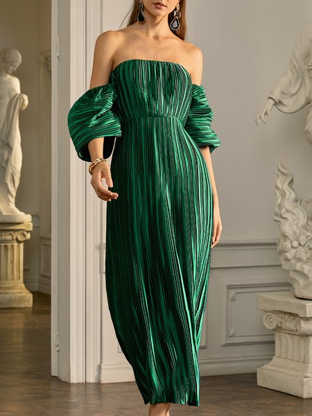 

Party Satin Vintage Dress, Green, Maxi Dresses