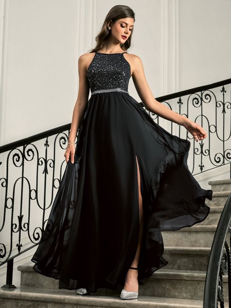 

Party Halter Vintage Dress, Black, Maxi Dresses