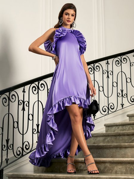 

Elegant Halter Regular Fit Party Dress, Purple, Maxi Dresses