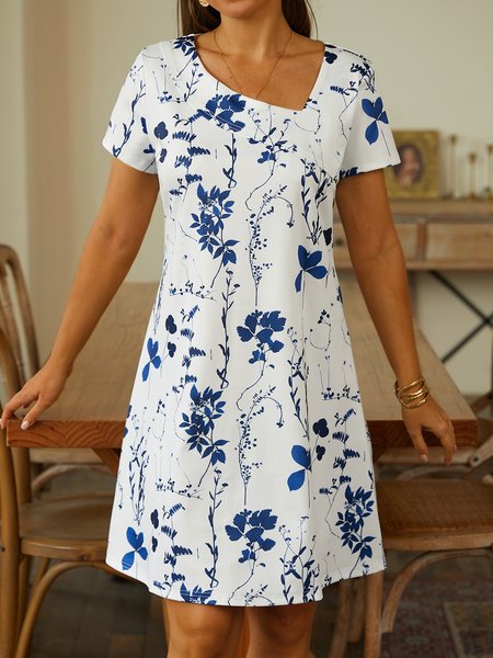 

Floral Loose Asymmetrical Casual Dress, Black, Dresses
