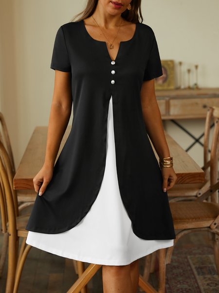 

Casual Loose Color Block Mock Two-Piece Dress, Black, Dresses