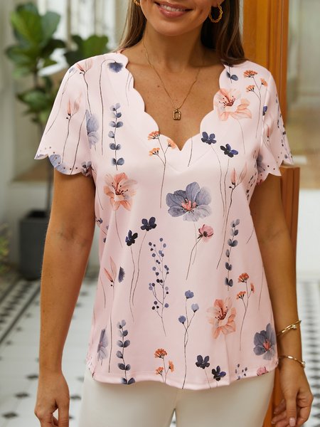 

Summer Dessert Shell Neck Floral Design T-Shirt, Khaki, T-Shirts