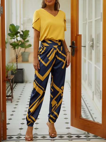 

Casual Loose Geometric Two-Piece Set, Yellow, Suit Set