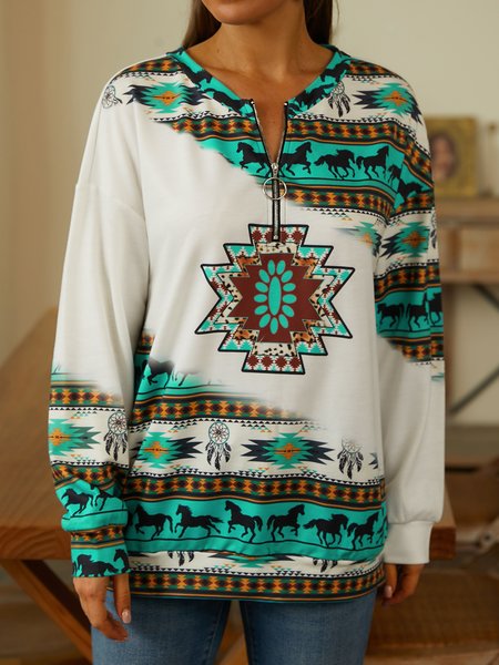 

Ethnic Crew Neck Loosen Sweatshirt, Multicolor, Sweatshirts & Hoodies