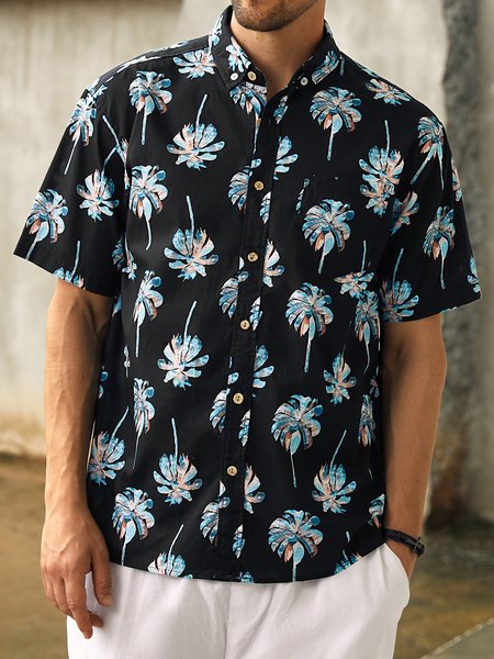 

Hardaddy® Cotton Palm Tree Oxford Shirt, Black, Men Shirts