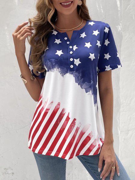 

Casual Buckle Independence Day Jersey Shirt, Blue, Blouses