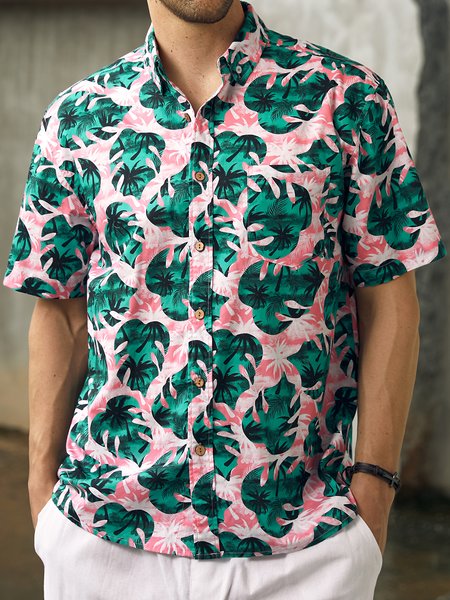

Hardaddy® Cotton Monstera Deliciosa Oxford Shirt, Pink, Men Shirts