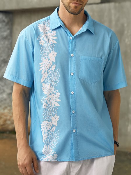 

Hardaddy® Cotton Monstera Deliciosa Guayabera Shirt, Blue, Men Shirts