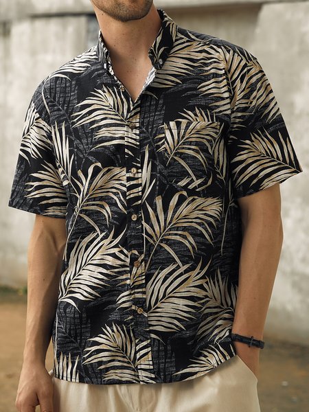 

Hardaddy® Cotton Palm Leaf Oxford Shirt, Black, Men Shirts