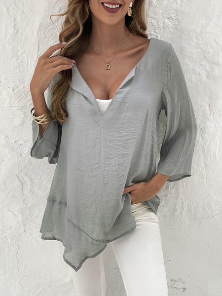 

Oversized loose linen women's summer shirt (the fabric is a bit transparent, you need to wear it with a tube top), Gray, Blouses