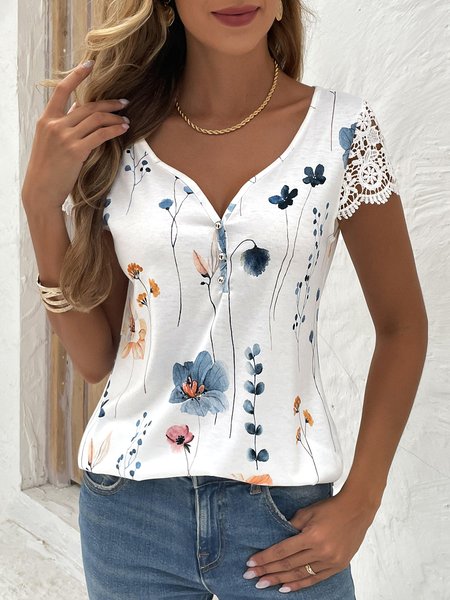 

Jersey Floral Loose Casual Shirt, Multicolor, Blouses