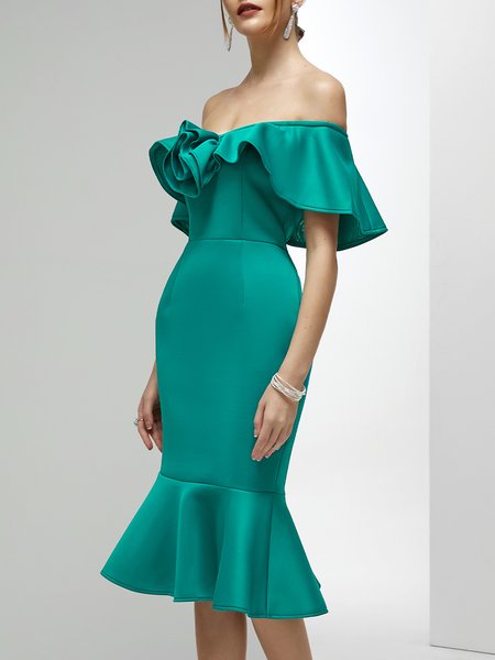 

Elegant Floral Wedding Guest Dress, Green, Midi Dresses