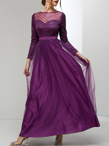 

Crew Neck Elegant Wedding Guest Dress, Purple, Maxi Dresses