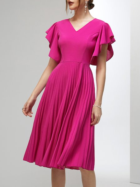 

Elegant Regular Fit V Neck Plain Wedding Guest Dress, Purple, Midi Dresses