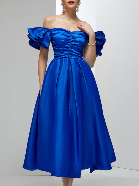 

Plain Regular Fit Elegant Wedding Guest Dress, Blue, Maxi Dresses