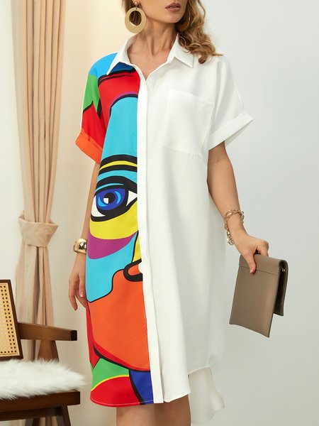 

Loose Abstract Casual Shirt Collar Mini Dress, As picture, Dresses