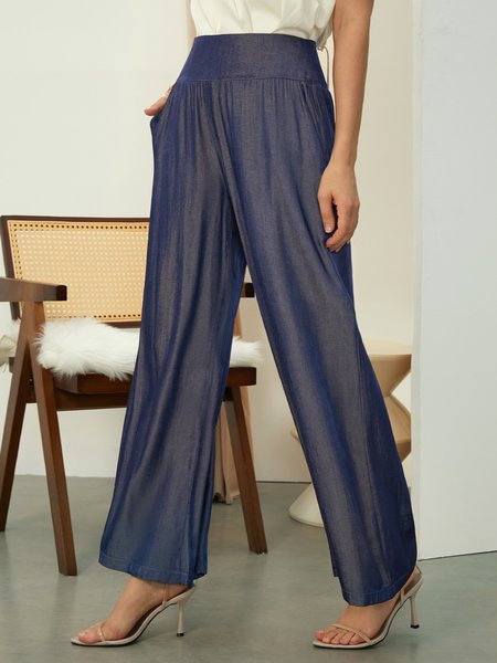 

Plain Loose Faux Denim Urban Wide leg Jeans, Denim blue, Jeans