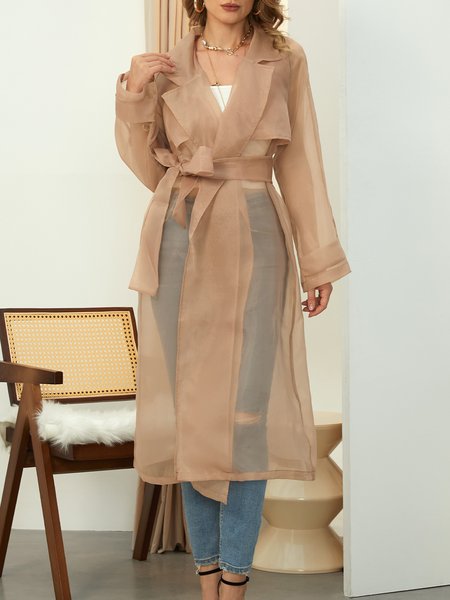 

Lapel Collar Loose Urban Plain Kimono, Brown, Others