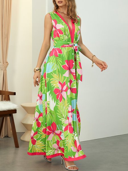 

Regular Fit Floral Vacation Dress, As picture, Dresses