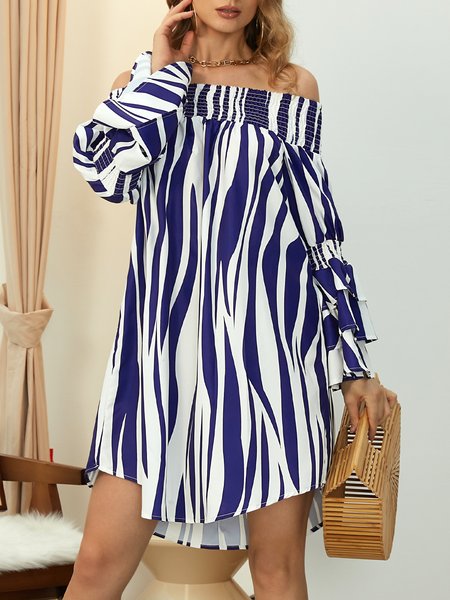 

Long sleeve Regular Fit Elegant Cold Shoulder Dress, Blue, Dresses
