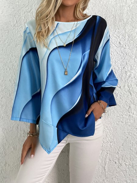 

Abstract Printed Casual Tunic Shirt, Blue, Blouses