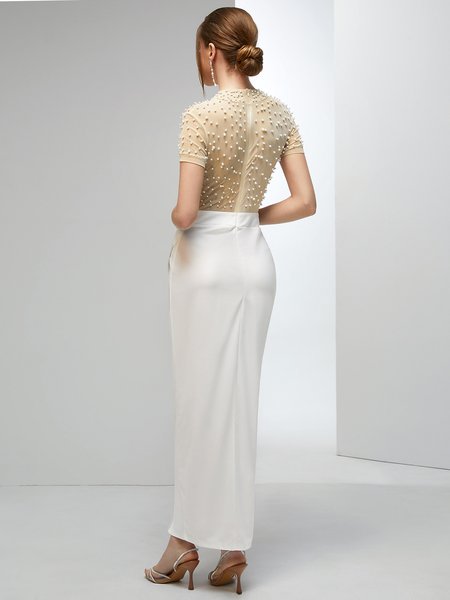 

Beaded Party Party Dress, White, Maxi Dresses