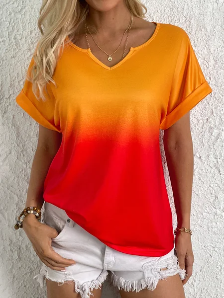 

Ombre Notched Casual Shirt, Yellow, Blouses