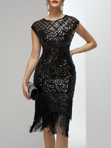 

Elegant Glitter Regular Fit Party Dress, Black, Mini Dresses