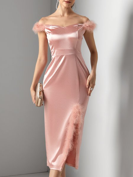 

Party Plain Boat Neck Tight Party Dress, Pink, Midi Dresses