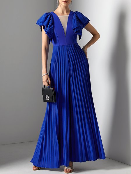 

Elegant Plain V Neck Regular Fit Jumpsuit, Royal blue, Maxi Dresses