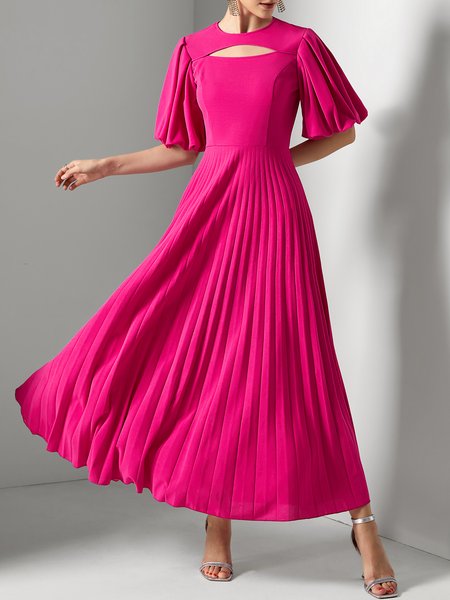 

Elegant Crew Neck Party Dress, Deep pink, Maxi Dresses