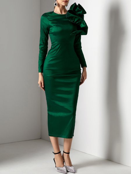 

Elegant Tight Plain Wedding Guest Dress, Darkgreen, Maxi Dresses