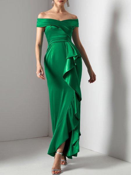 

Boat Neck Elegant Wedding Guest Dress, Green, Maxi Dresses