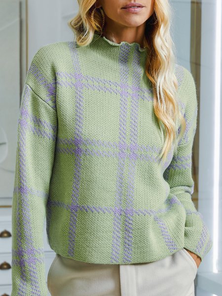 

Urban Half Turtleneck Striped Wool/Knitting Sweater, Green, Sweaters