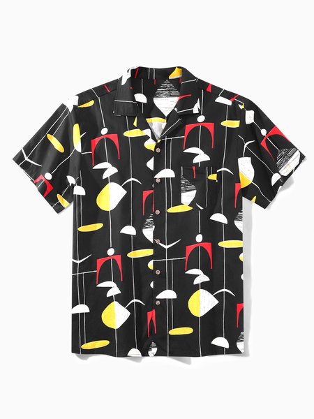 

Hardaddy® Cotton Mid-Century Geo Pattern Aloha Shirt, Black, Men Shirts