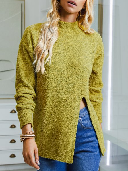 

Urban Loose Plain Long Sleeve Sweater, Yellow, Sweaters