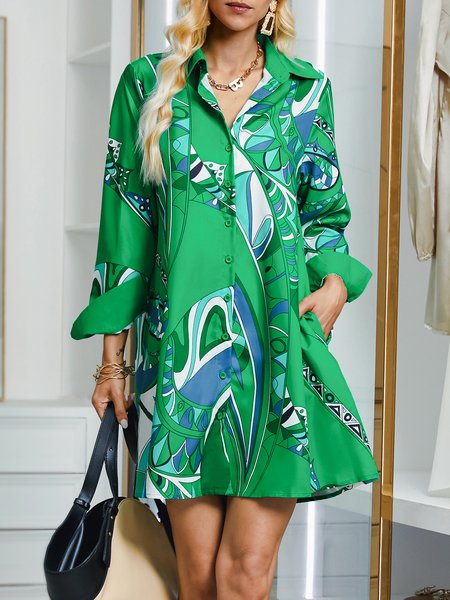 

Urban Geometric Shirt Collar Dress, Green, Dresses