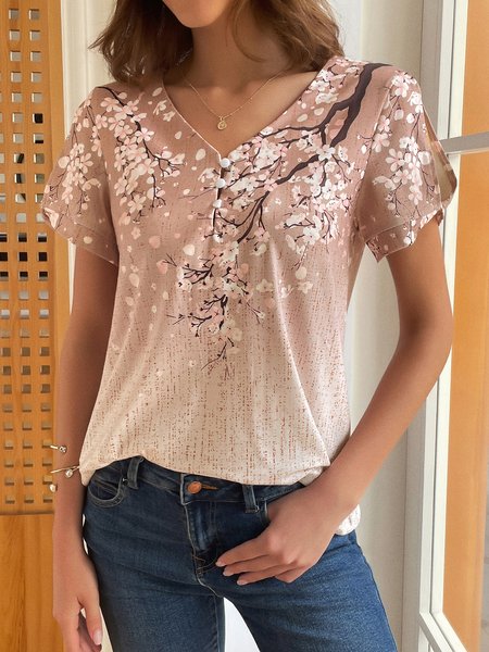 

Floral Casual Jersey Loose Shirt, Purple, Blouses