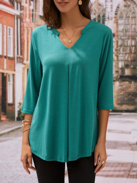 

V Neck Loose Casual Top, Green, Shirts & Blouses