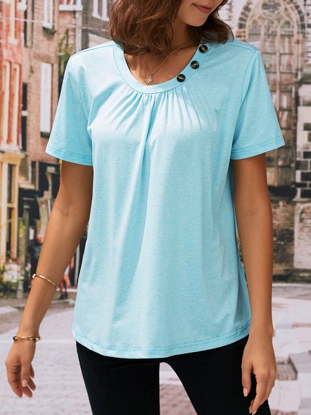 

Plain Regular Fit Simple Asymmetrical T-Shirt, Light blue, T-Shirts