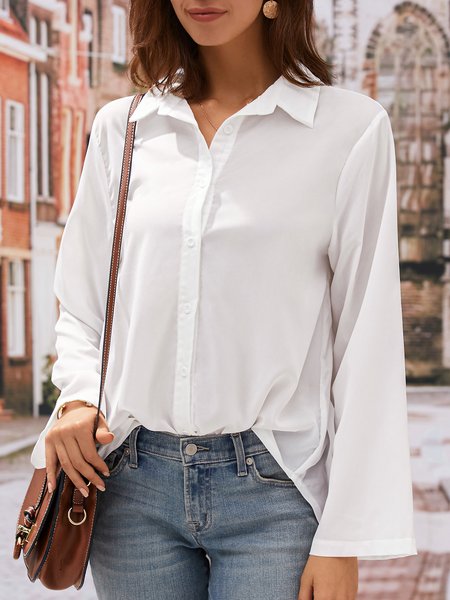 

Solid Color Long Sleeve Casual Shirt, Lightblue, Shirts & Blouses