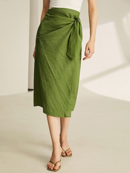 

Elegant Plain A-Line Natural Maxi Skirt, Green, Skirts