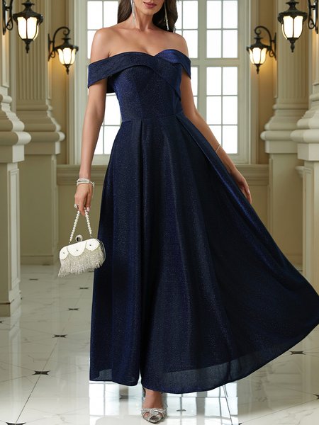 

Plain Elegant Boat Neck Wedding Guest Dress, Purplish blue, Maxi Dresses