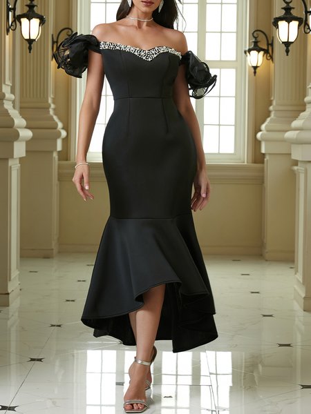 

Sweetheart Neckline Regular Fit Elegant Party Dress, Black, Maxi Dresses