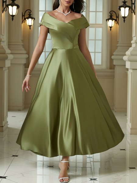 

Plain Elegant Party Dress, Green, Maxi Dresses