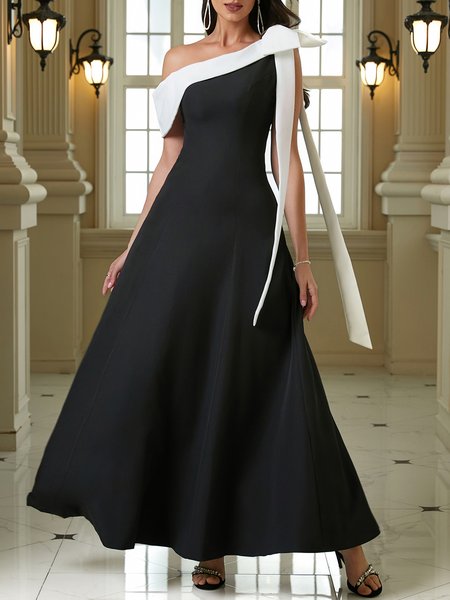 

Color Block One Shoulder Elegant Wedding Guest Dress, Black, Maxi Dresses