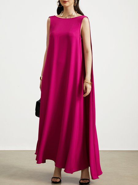 

Daily Elegant Boat Neck Plain Dress With No, Rose red, Maxi Dresses