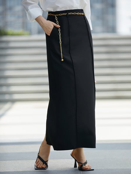 

Urban Simple Regular Fit Plain Skirt, Black, Skirts