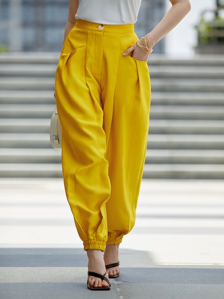 

Regular Fit Plain Casual Fashion Pants, Yellow, Pants