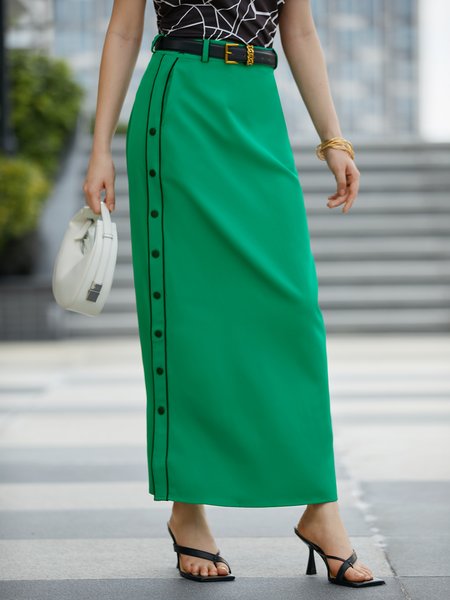 

Plain Regular Fit Urban Long Skirt, Green, Skirts